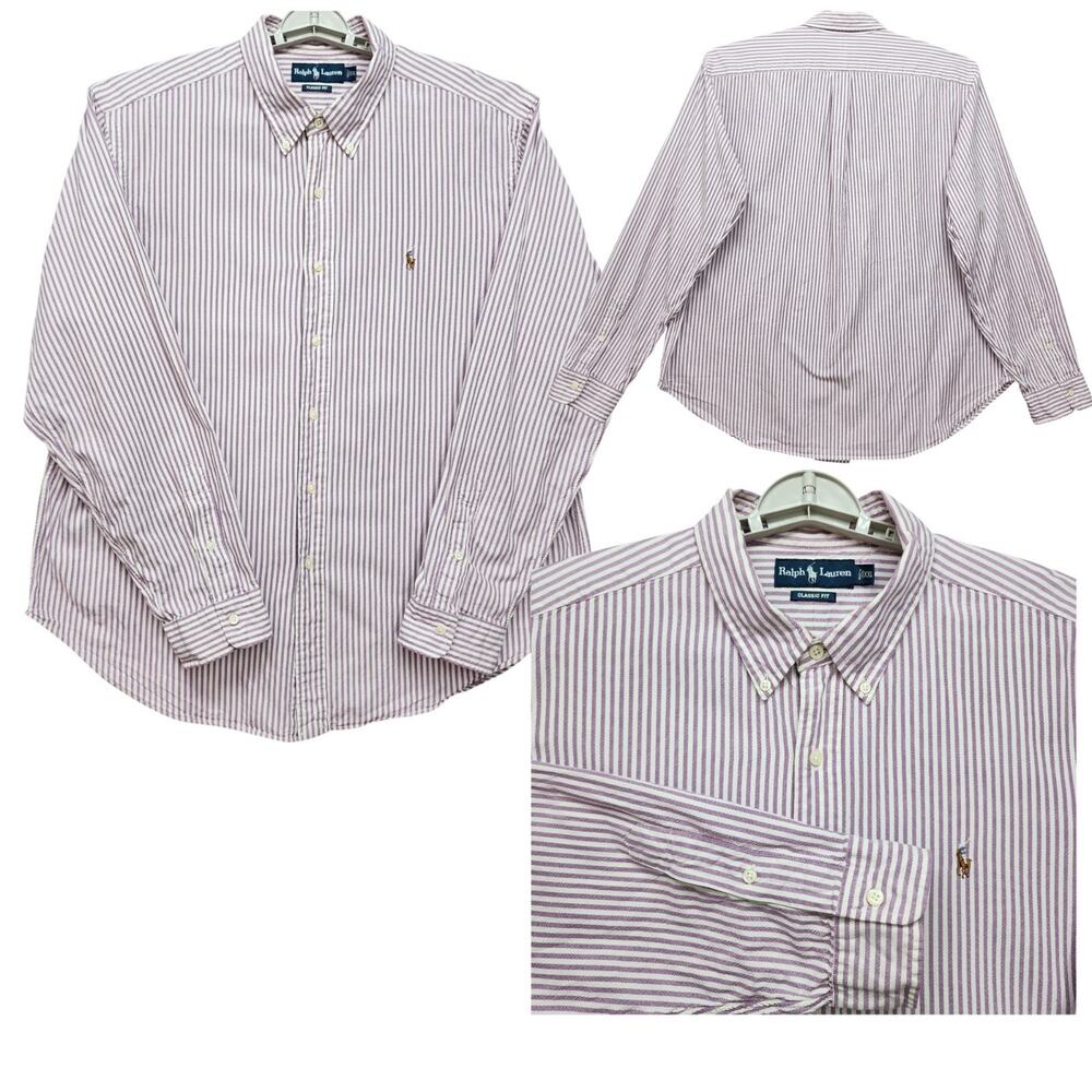Ralph Lauren Classic Fit Shirt Men’s XXL Plum White Stripe Button Down Career - Picture 3 of 13